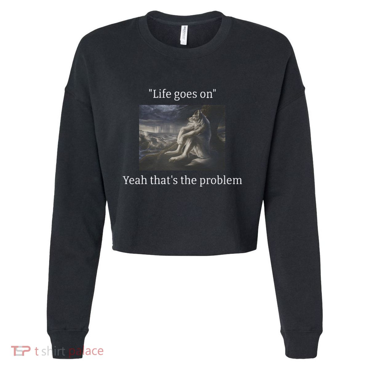 Depressed Wolf Meme Cropped Pullover Crew