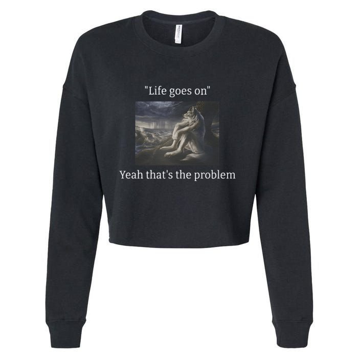 Depressed Wolf Meme Cropped Pullover Crew