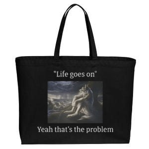 Depressed Wolf Meme Cotton Canvas Jumbo Tote