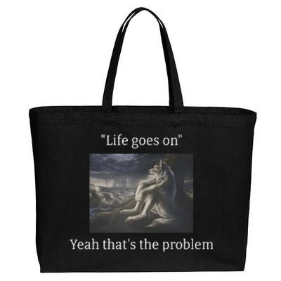 Depressed Wolf Meme Cotton Canvas Jumbo Tote