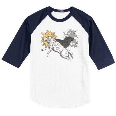 Double Wolf Moon Sun Baseball Sleeve Shirt