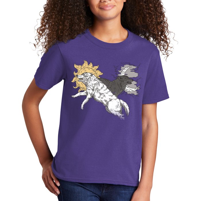 Double Wolf Moon Sun Kids T-Shirt