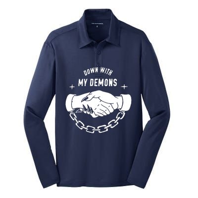 Down With My Demons Silk Touch Performance Long Sleeve Polo