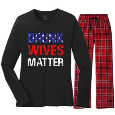 Drunk Wives Matter 4th Of July Beer Drinking Women's Long Sleeve Flannel Pajama Set 