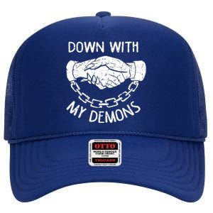 Down With My Demons Deal Handshake Aesthetic Goth High Crown Mesh Back Trucker Hat