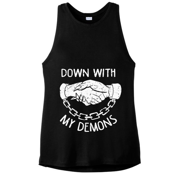 Down With My Demons Deal Handshake Aesthetic Humour Goth Ladies PosiCharge Tri-Blend Wicking Tank