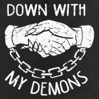 Down With My Demons Deal Handshake Aesthetic Humour Goth 7 Panel Mesh Trucker Snapback Hat