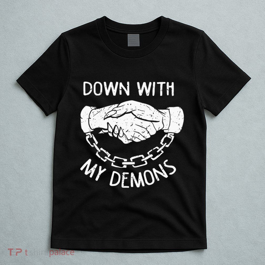 Down With My Demons Deal Handshake Aesthetic Humour Goth T-Shirt