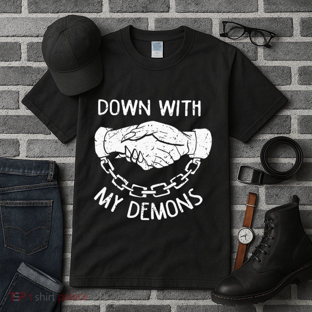 Down With My Demons Deal Handshake Aesthetic Humour Goth Tall T-Shirt