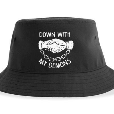 Down With My Demons Deal Handshake Aesthetic Humour Goth Sustainable Bucket Hat