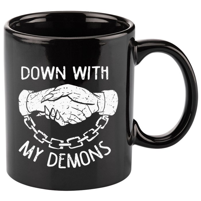 Down With My Demons Deal Handshake Aesthetic Humour Goth 11oz C Handle Ceramic Mug