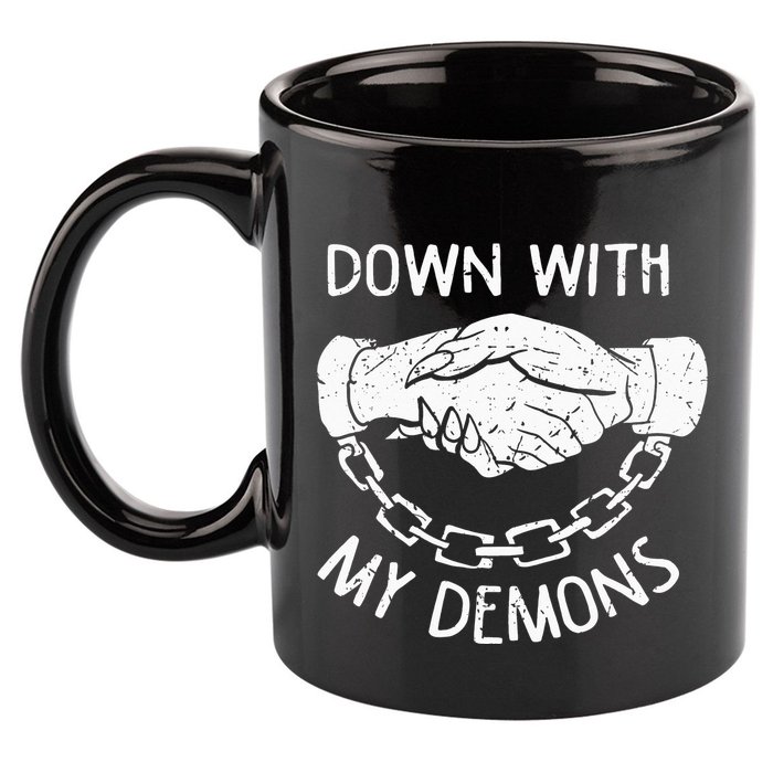 Down With My Demons Deal Handshake Aesthetic Humour Goth 11oz C Handle Ceramic Mug