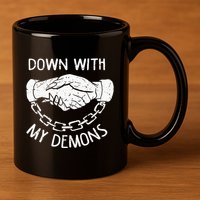Down With My Demons Deal Handshake Aesthetic Humour Goth 11oz C Handle Ceramic Mug