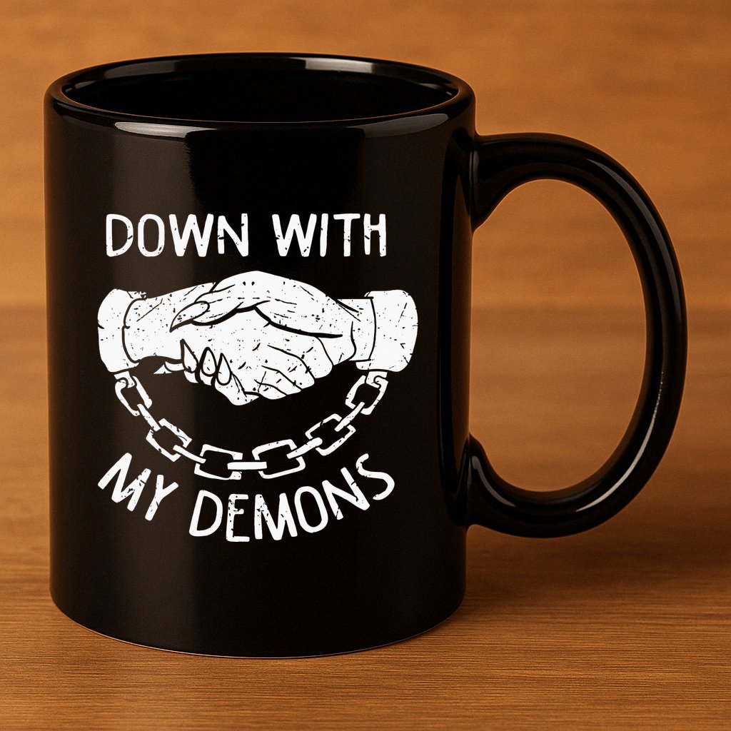 Down With My Demons Deal Handshake Aesthetic Humour Goth 11oz C Handle Ceramic Mug