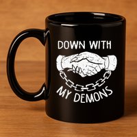 Down With My Demons Deal Handshake Aesthetic Humour Goth 11oz C Handle Ceramic Mug