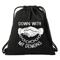 Down With My Demons Deal Handshake Aesthetic Humour Goth Drawstring Bag