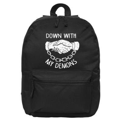 Down With My Demons Deal Handshake Aesthetic Humour Goth 16 in Basic Backpack