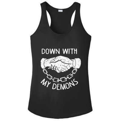 Down With My Demons Deal Handshake Aesthetic Humour Goth Ladies PosiCharge Competitor Racerback Tank
