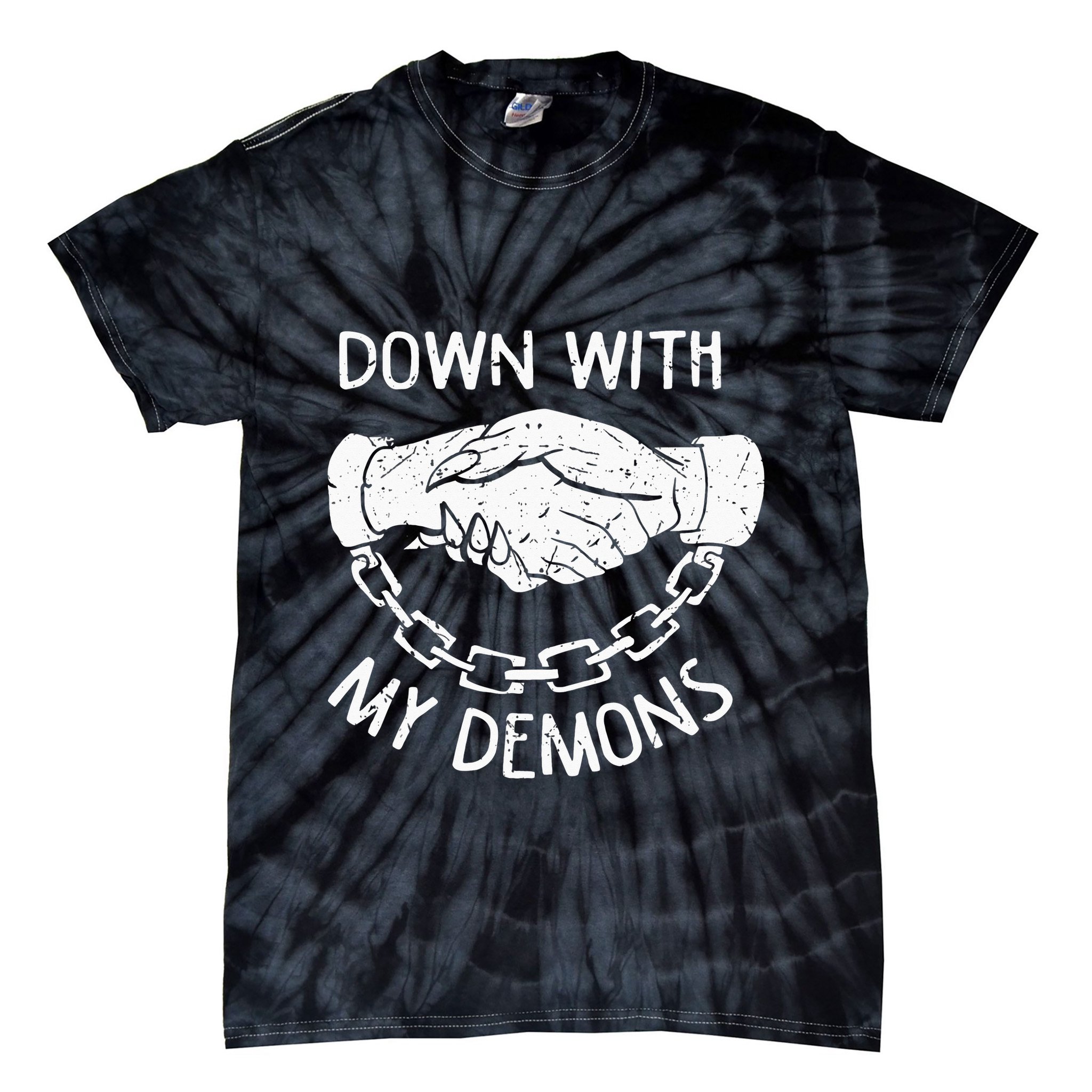 Down With My Demons Deal Handshake Aesthetic Humour Goth Tie-Dye T-Shirt