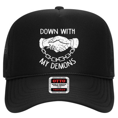 Down With My Demons Deal Handshake Aesthetic Humour Goth Trucker Hat