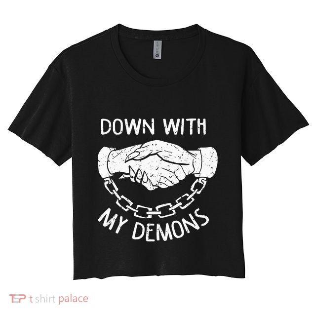 Down With My Demons Deal Handshake Aesthetic Humour Goth Crop Top
