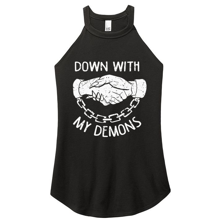 Down With My Demons Deal Handshake Aesthetic Humour Goth Women's Perfect Tri Rocker Tank