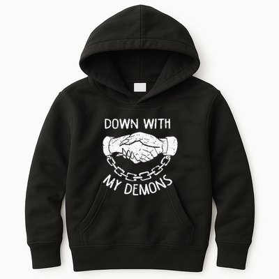 Down With My Demons Deal Handshake Aesthetic Humour Goth Kids Hoodie