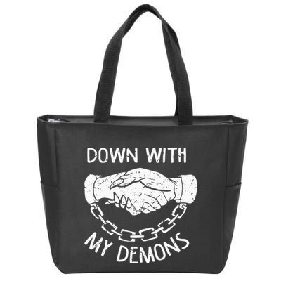Down With My Demons Deal Handshake Aesthetic Humour Goth Zip Tote Bag