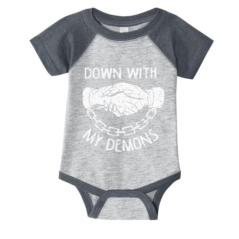Down With My Demons Deal Handshake Aesthetic Humour Goth Infant Baby Jersey Bodysuit