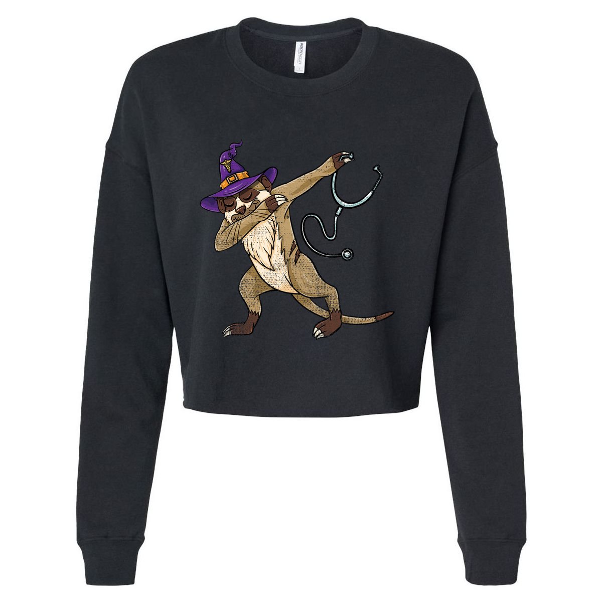 Dabbing Witch Meerkat Nurse Vintage Gift Cropped Pullover Crew