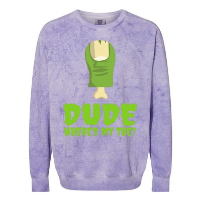 Dude WhereS My Toe Zombie Amputation Leg Amputee Colorblast Crewneck Sweatshirt