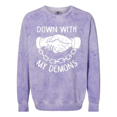 Down With My Demons Deal Handshake Aesthetic Humour Goth Colorblast Crewneck Sweatshirt