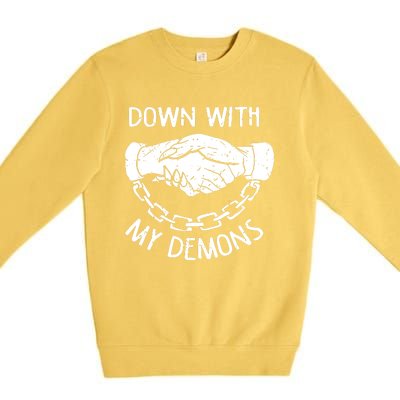 Down With My Demons Deal Handshake Aesthetic Humour Goth Premium Crewneck Sweatshirt