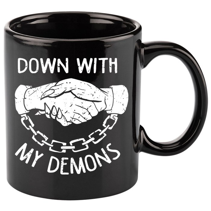 Down With My Demons Deal Handshake Aesthetic Humour Goth 11oz C Handle Ceramic Mug