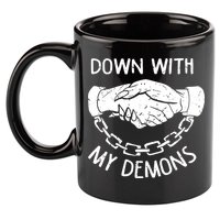 Down With My Demons Deal Handshake Aesthetic Humour Goth 11oz C Handle Ceramic Mug