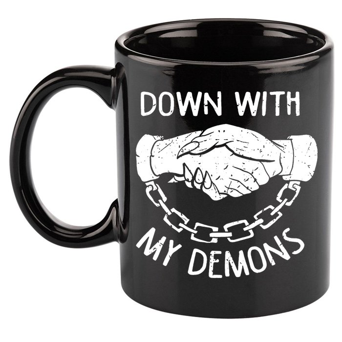 Down With My Demons Deal Handshake Aesthetic Humour Goth 11oz C Handle Ceramic Mug