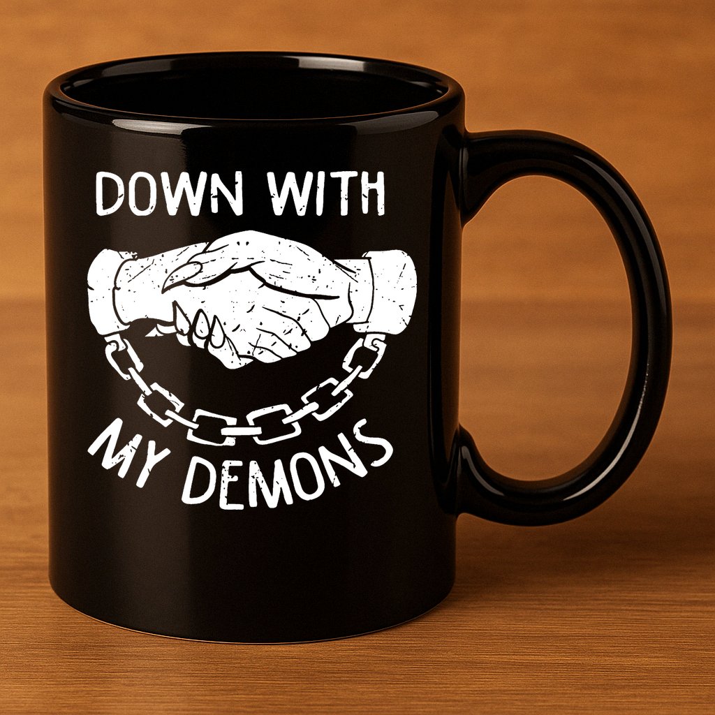 Down With My Demons Deal Handshake Aesthetic Humour Goth 11oz C Handle Ceramic Mug