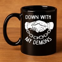 Down With My Demons Deal Handshake Aesthetic Humour Goth 11oz C Handle Ceramic Mug