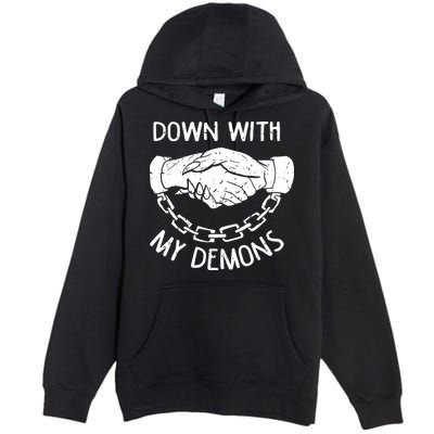 Down With My Demons Deal Handshake Aesthetic Humour Goth Premium Pullover Hoodie