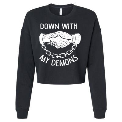 Down With My Demons Deal Handshake Aesthetic Humour Goth Cropped Pullover Crew
