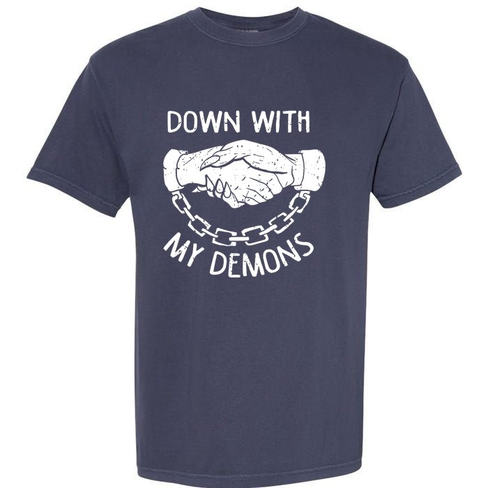 Down With My Demons Deal Handshake Aesthetic Humour Goth Garment-Dyed Heavyweight T-Shirt