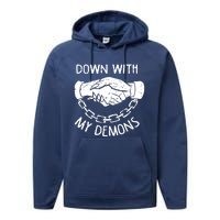 Down With My Demons Deal Handshake Aesthetic Humour Goth Performance Fleece Hoodie