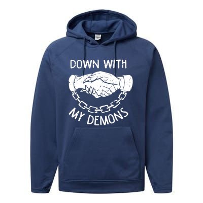 Down With My Demons Deal Handshake Aesthetic Humour Goth Performance Fleece Hoodie