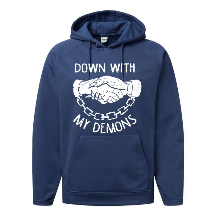 Down With My Demons Deal Handshake Aesthetic Humour Goth Performance Fleece Hoodie