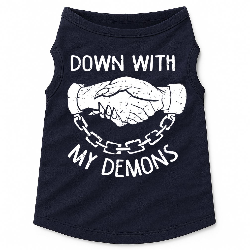 Down With My Demons Deal Handshake Aesthetic Humour Goth Doggie Tank