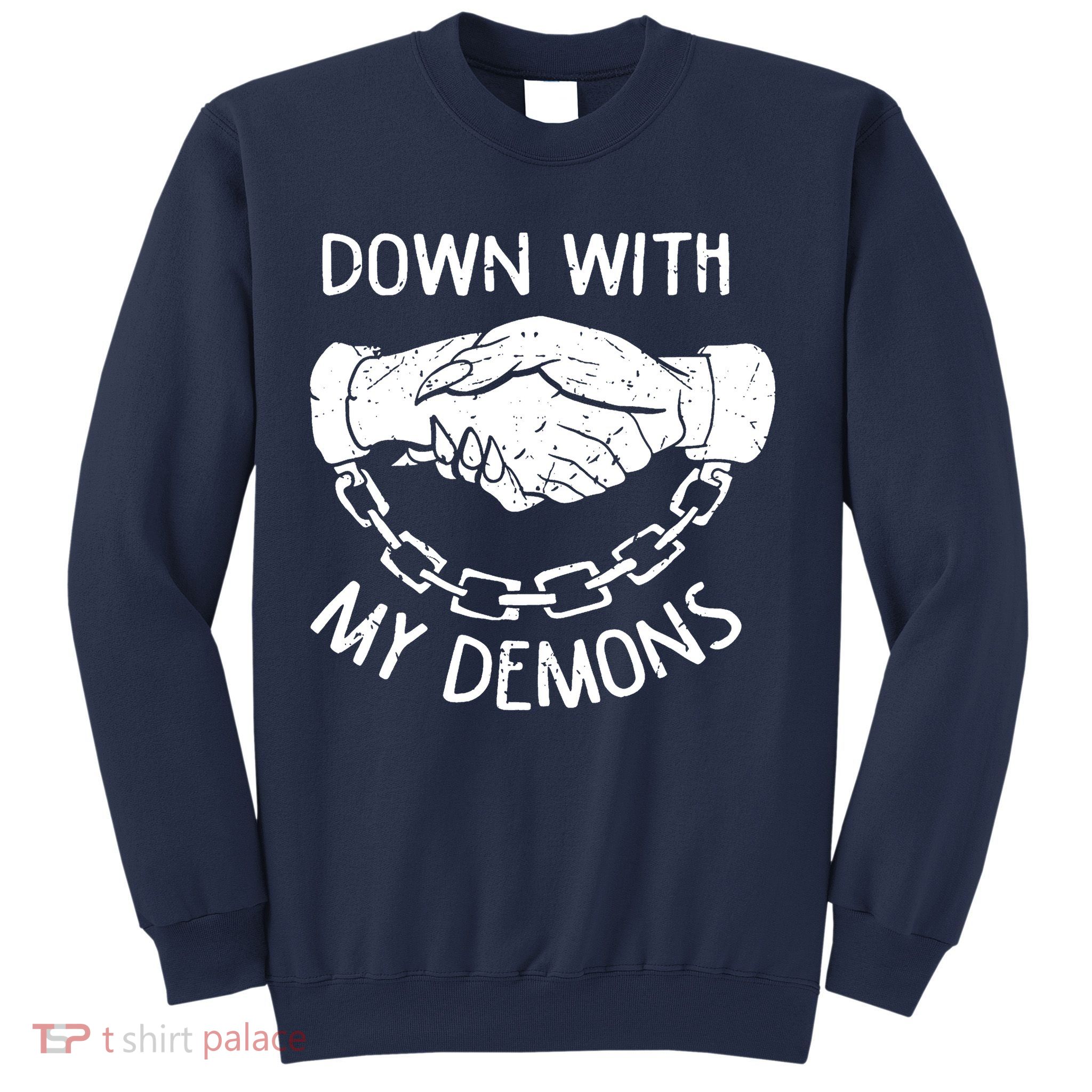 Down With My Demons Deal Handshake Aesthetic Humour Goth Sweatshirt