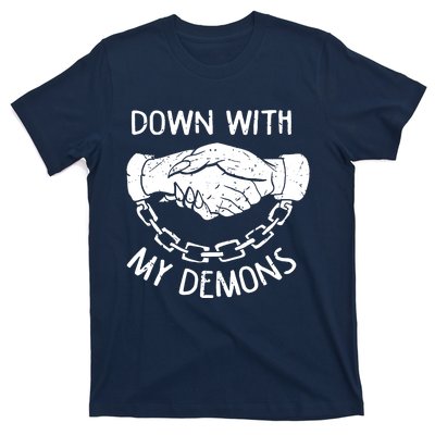 Down With My Demons Deal Handshake Aesthetic Humour Goth T-Shirt