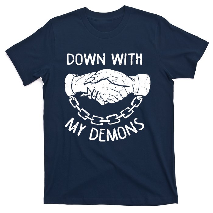 Down With My Demons Deal Handshake Aesthetic Humour Goth T-Shirt