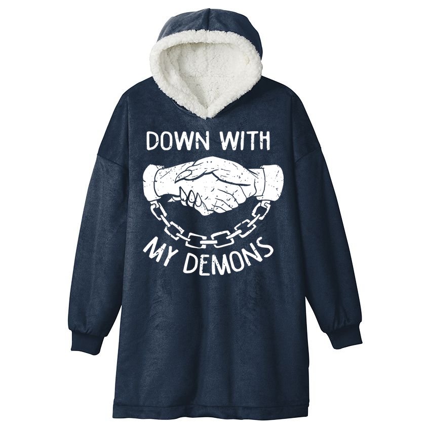 Down With My Demons Deal Handshake Aesthetic Humour Goth Hooded Wearable Blanket