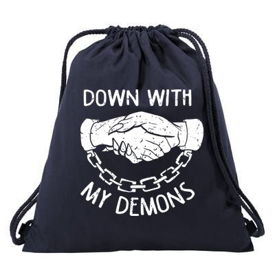 Down With My Demons Deal Handshake Aesthetic Humour Goth Drawstring Bag